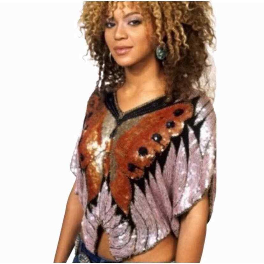 Vintage 70s /80s iridescent Sequined Butterfly Top. Seen on Beyoncé 100% Silk